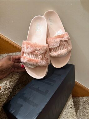 Puma Women's Blush Pink Faux-Fur Slide Sandals
